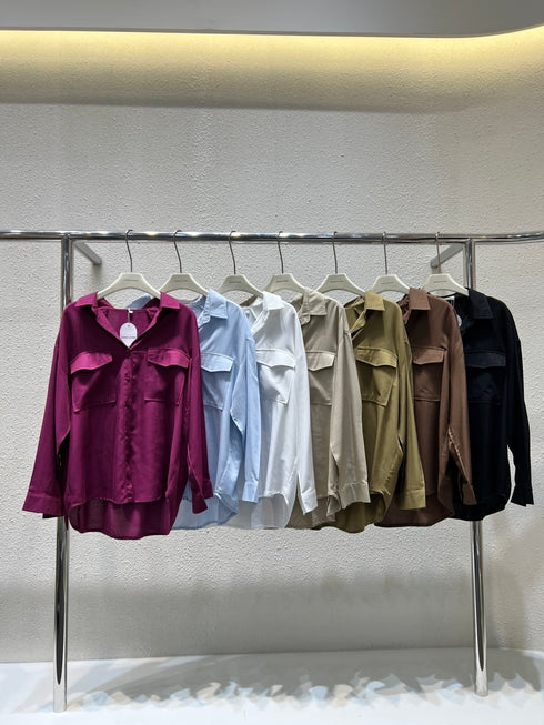 WANWAN Collar Down Front Pockets Shirts